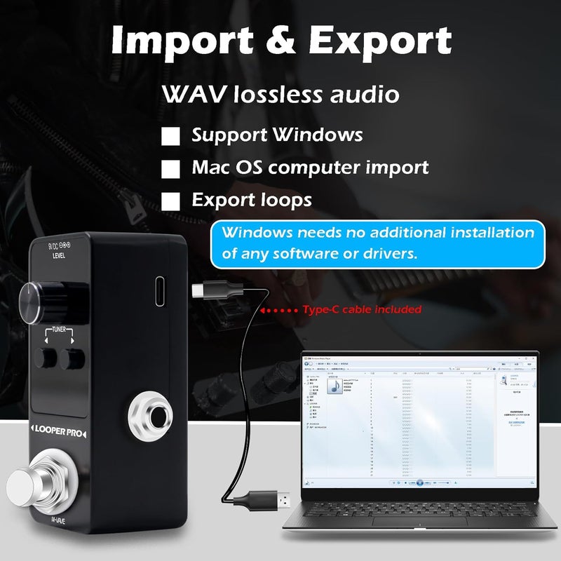 M-VAVE بيدال لوب برو - 40 دقيقة زمن التكرار 9 حلقات بيدال لوبر احترافي للجيتار مع مو tuner لجيتار كهربائي تكرار بخطوة واحدة تراكب غير محدود تراجع وإعادة - Image 5